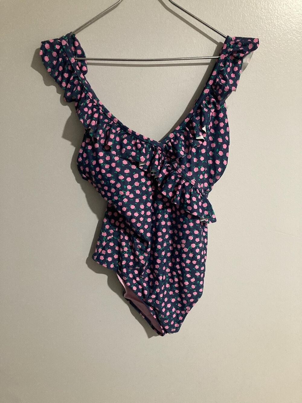 Aerie One Piece Womens XL Long Blue Floral Ruffle Spaghetti Strap Lined